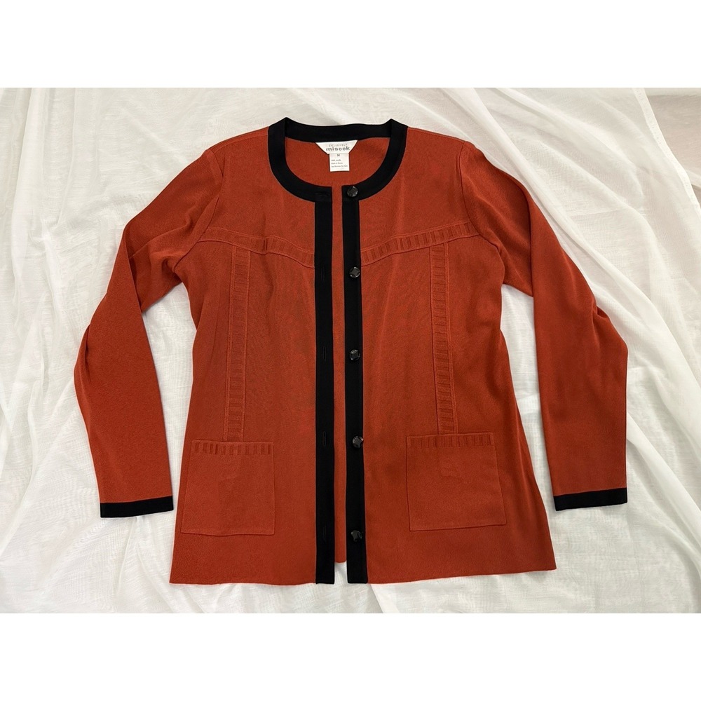 Exclusively Misook Cardigan Sz M Jacket Women's Dark Orange Black Trim
